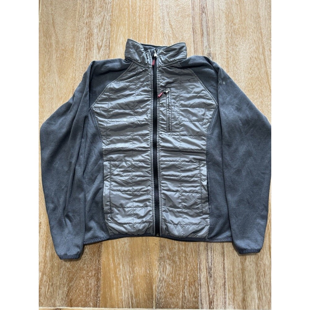 Orvis Mens Medium Hybrid Mixed Media Jacket Gray Puffer Fleece Full Zip Flaws